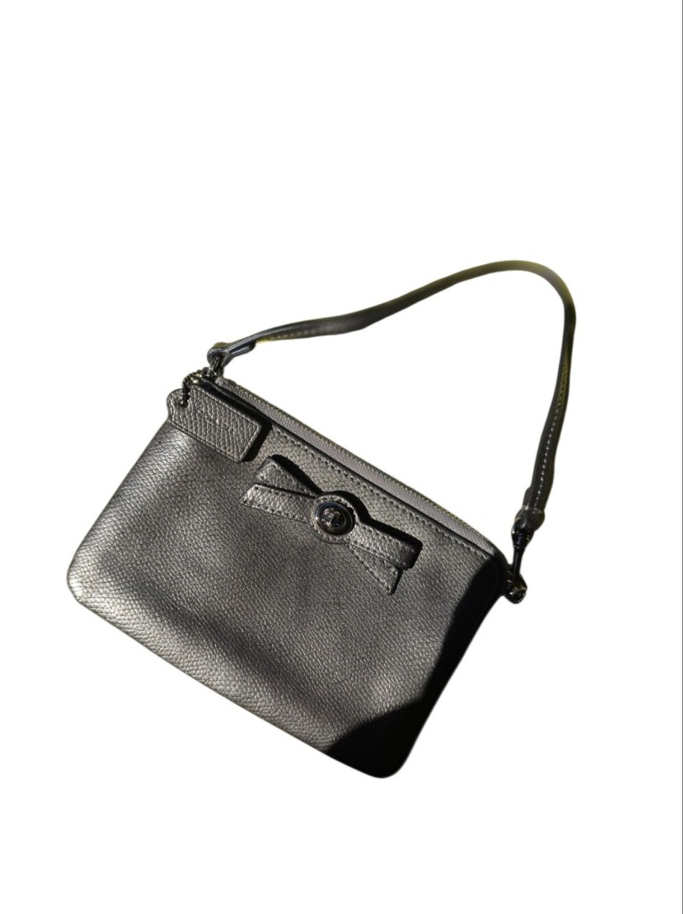 Coach Classic Black Leather Wristlet with Bow Accent
